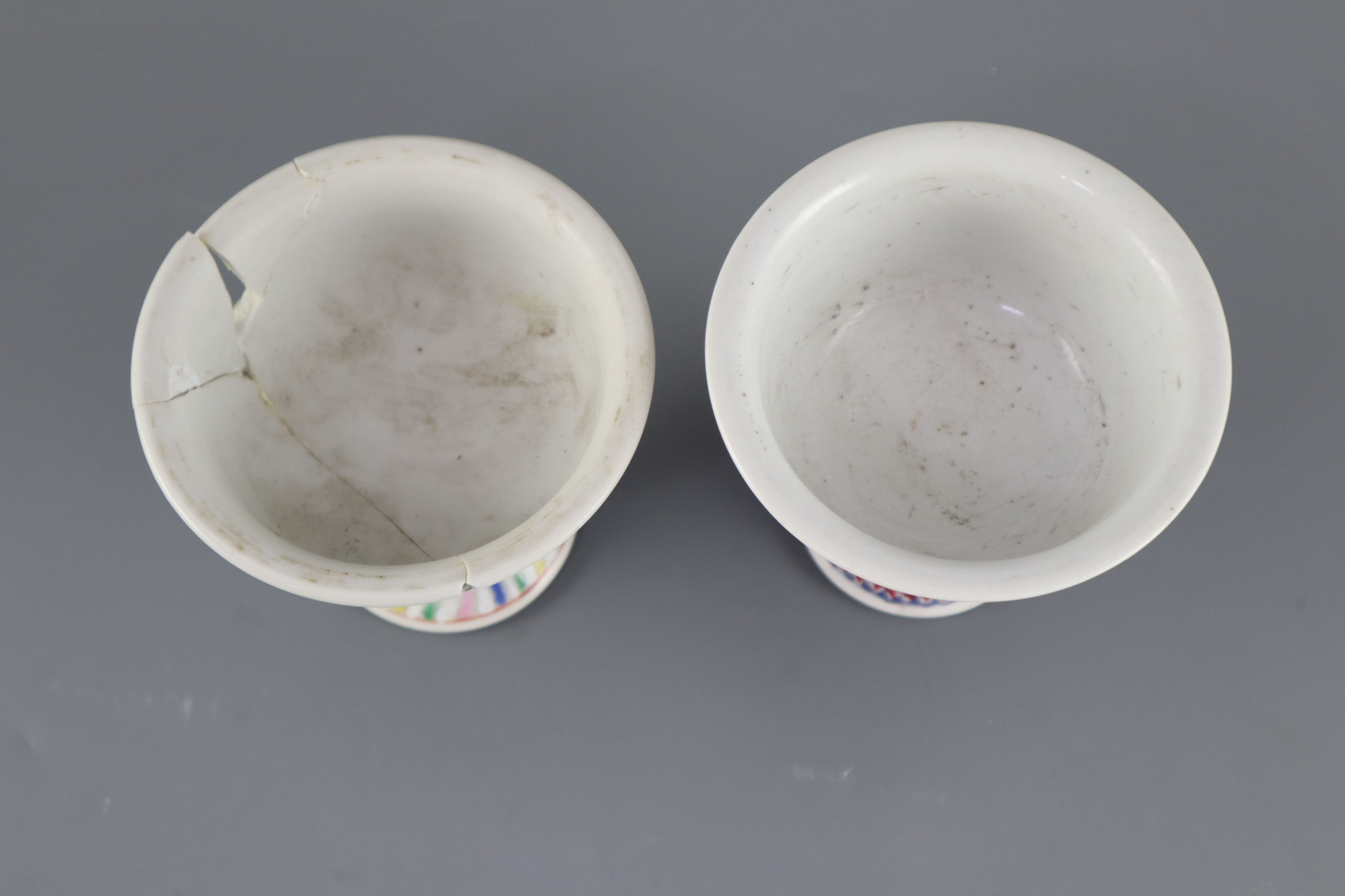 Two Chinese famille rose stem bowls, Qianlong period, 10.5cm high, 12cm diameter